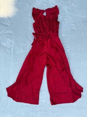 Red Ruffle-Sleeve Wide-Leg Jumpsuit